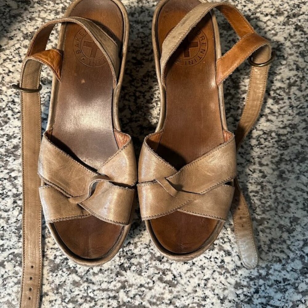 Fiorentini + Baker Italy Tan Leather Platform Sandals Size 8.5